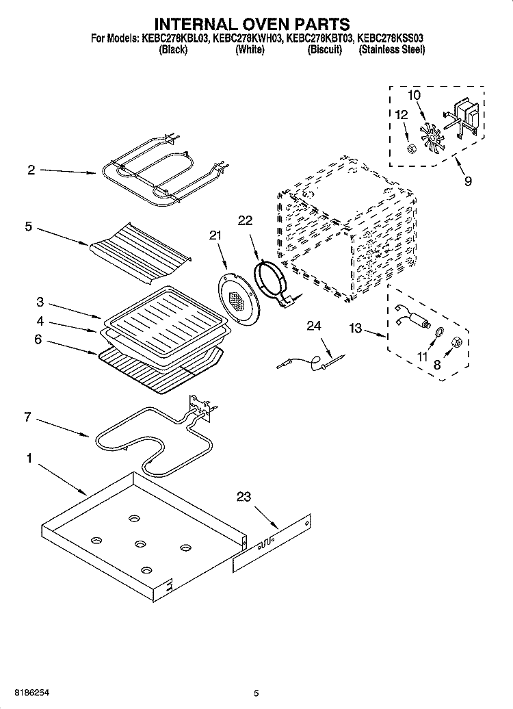 INTERNAL OVEN PARTS Diagram and Parts List for KEBC278KBT03  KitchenAid Wall Oven