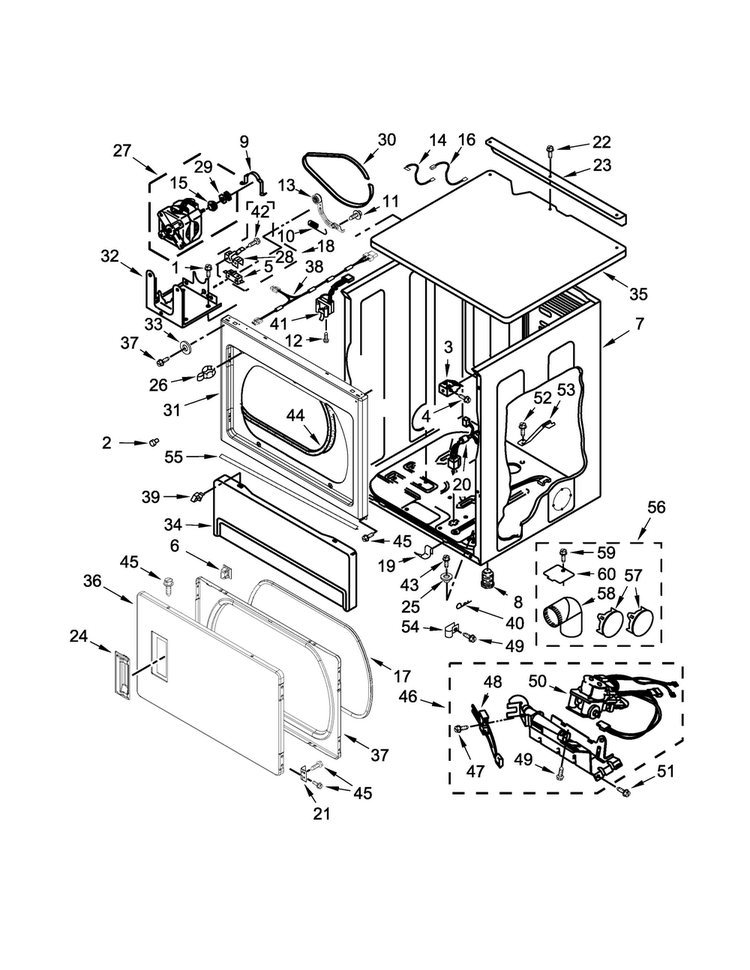 Upper Cabinet And Front Panel Parts Diagram and Parts List for CSP2861TQ1  Whirlpool Dryer