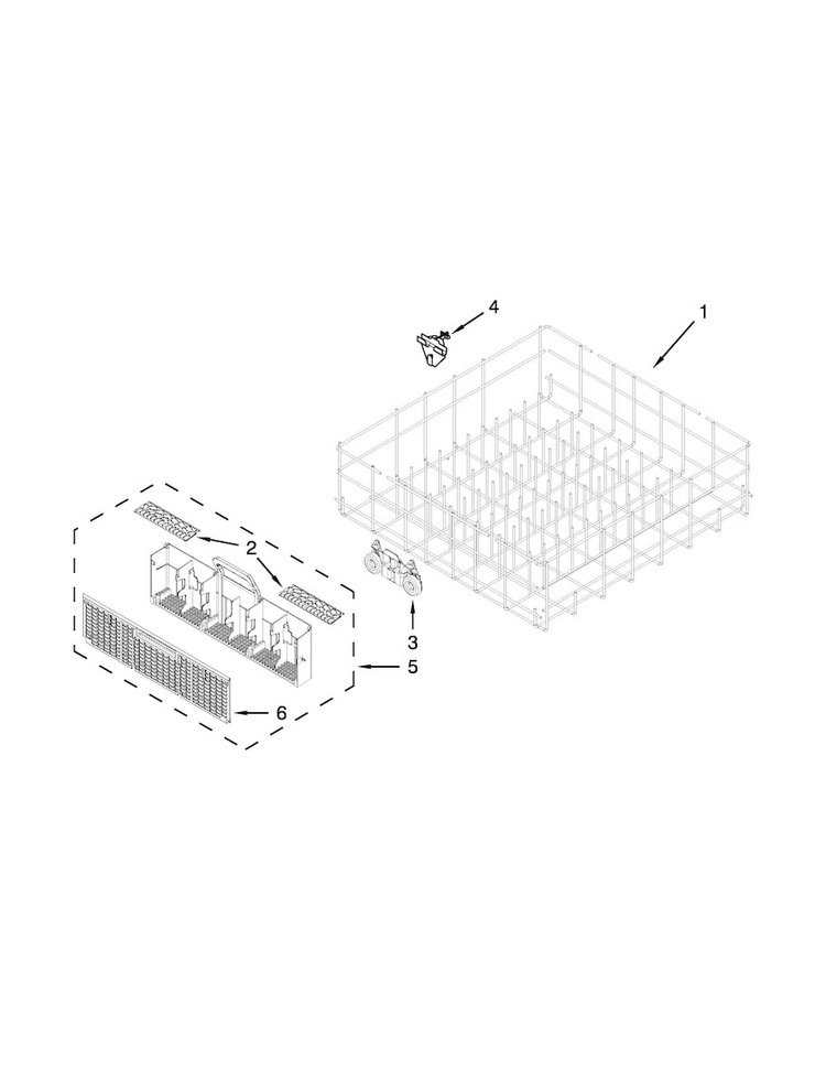 Lower Rack Parts Diagram and Parts List for WDF750SAYW3  Whirlpool Dishwasher