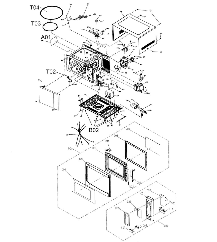 Cabinet Parts Diagram and Parts List for 40572122310  Kenmore Microwave
