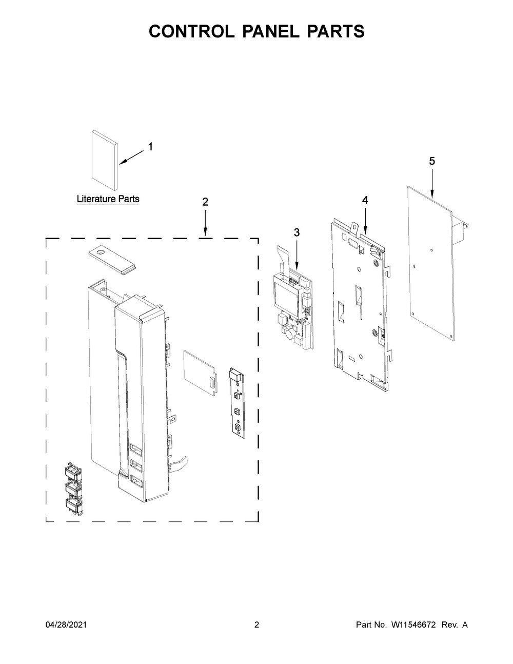 Control Panel Parts Diagram and Parts List for KMBT5511KSS01  Whirlpool Microwave