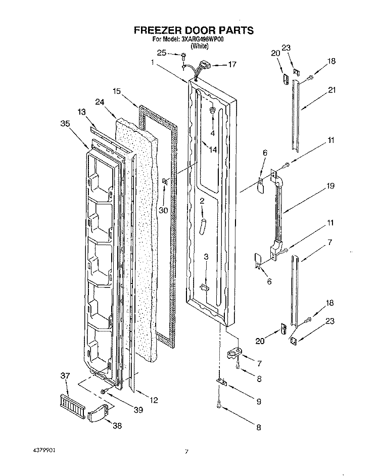 FREEZER DOOR Diagram and Parts List for 3XARG496WP00  Whirlpool Refrigerator