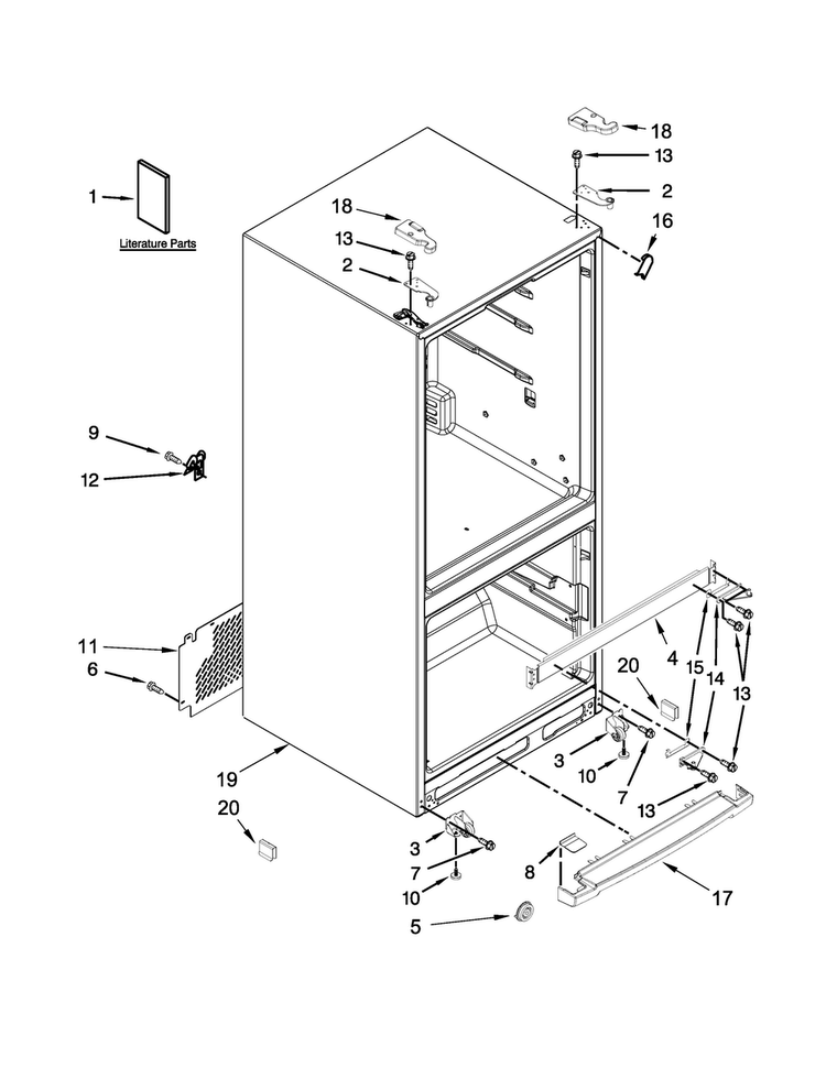 Cabinet Parts Diagram and Parts List for WRF560SFYB04  Whirlpool Refrigerator