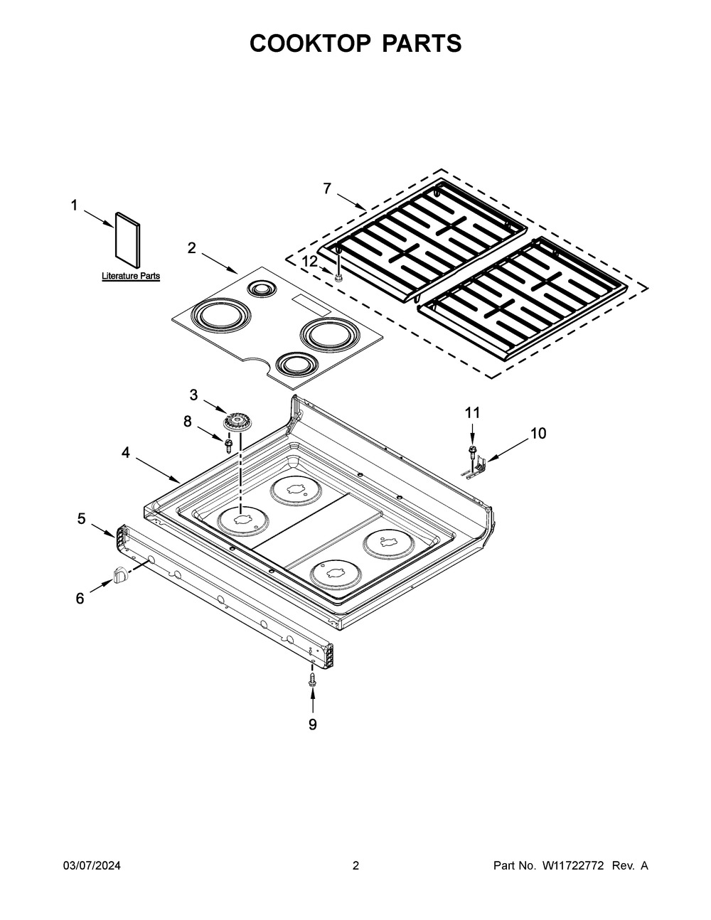 Cooktop Parts Diagram and Parts List for WFGS3530RW0  Whirlpool Range