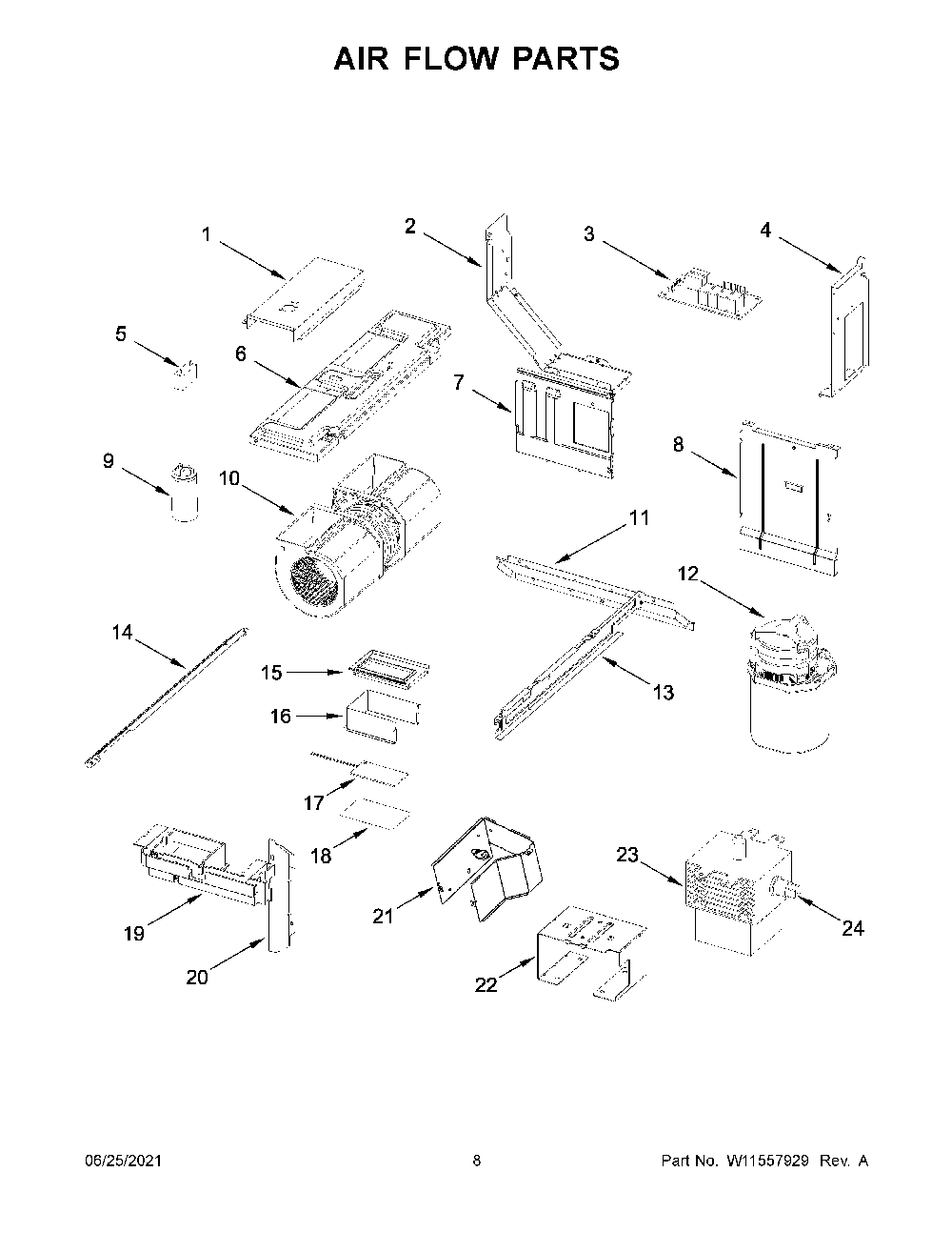 05 - Air Flow Parts Diagram and Parts List for WML75011HB10  Whirlpool Microwave