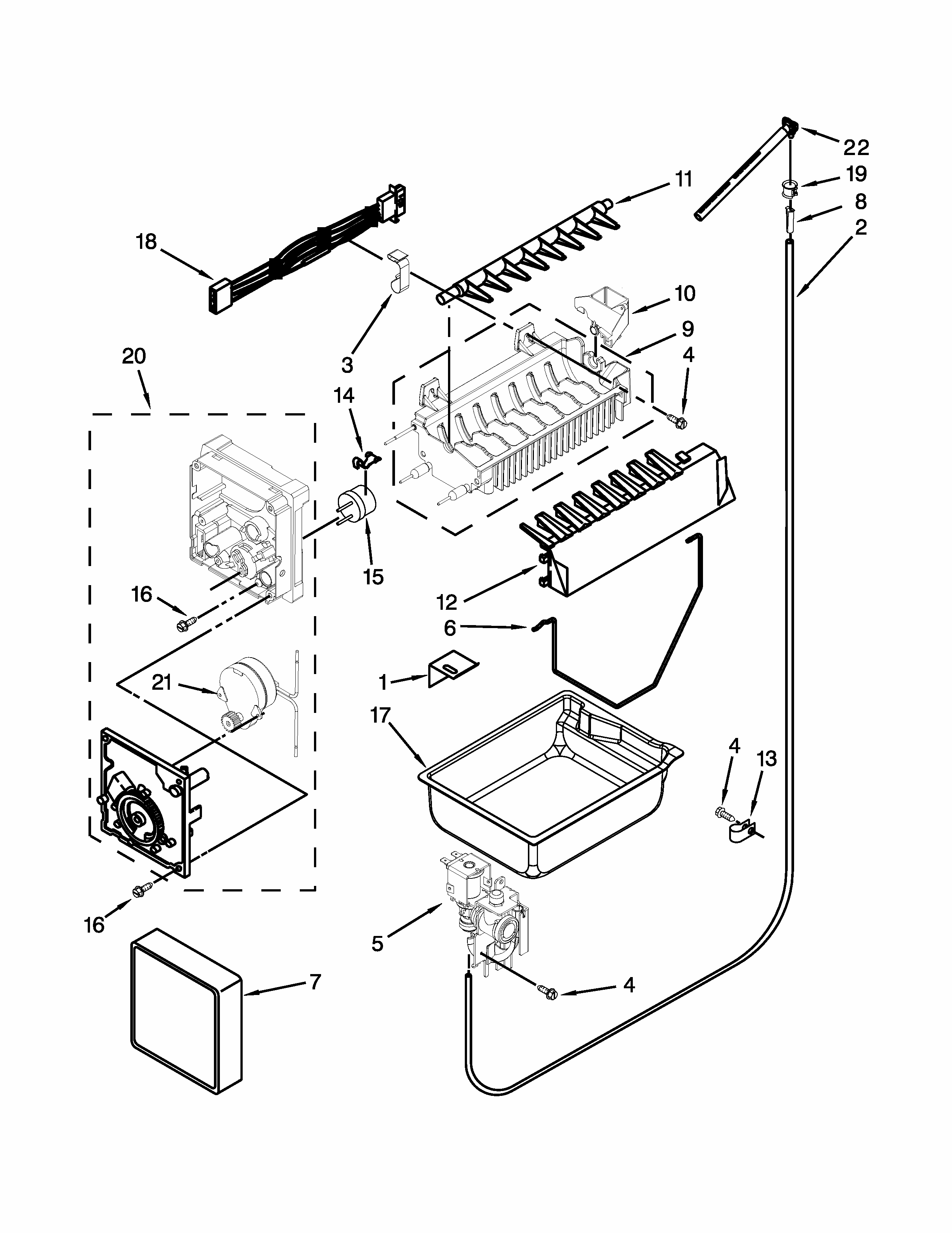 Icemaker Parts Diagram and Parts List for IX3HHEXDSM00  Whirlpool Refrigerator