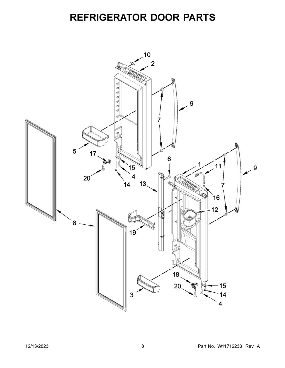 Refrigerator Door Parts Diagram and Parts List for WRX735SDHV08  Whirlpool Refrigerator