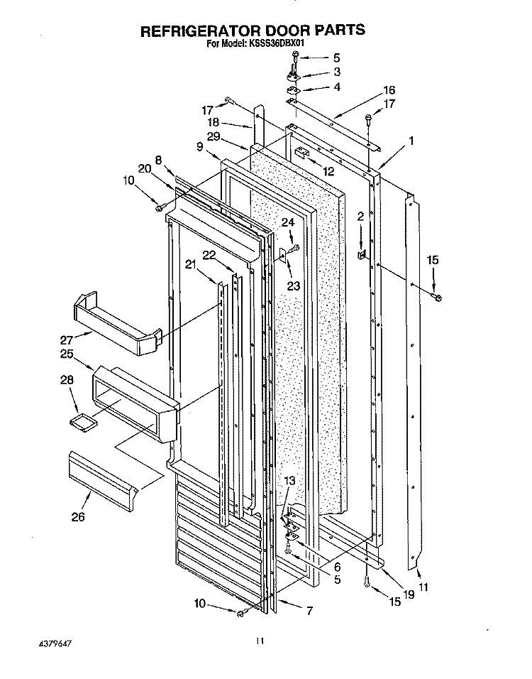 REFRIGERATOR DOOR Diagram and Parts List for KSSS36DBX01  KitchenAid Refrigerator