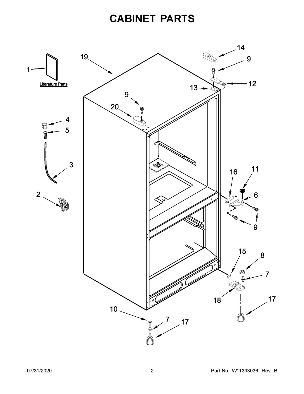 Cabinet Parts Diagram and Parts List for WRB533CZJB00  Whirlpool Refrigerator