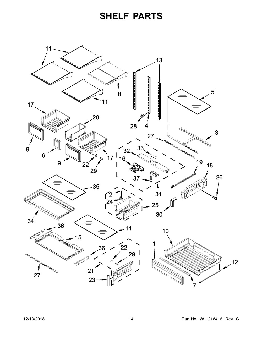 Shelf Parts Diagram and Parts List for WRF757SDHV00  Whirlpool Refrigerator