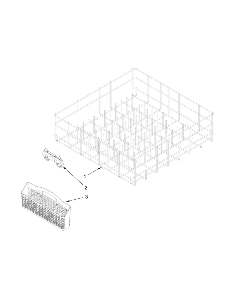 Lower Rack Parts Diagram and Parts List for WDF320PADB2  Whirlpool Dishwasher