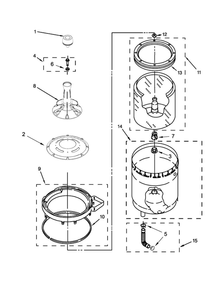 Agitator, Basket And Tub Parts Diagram and Parts List for WGT4027EW0  Whirlpool Washer Dryer Combo