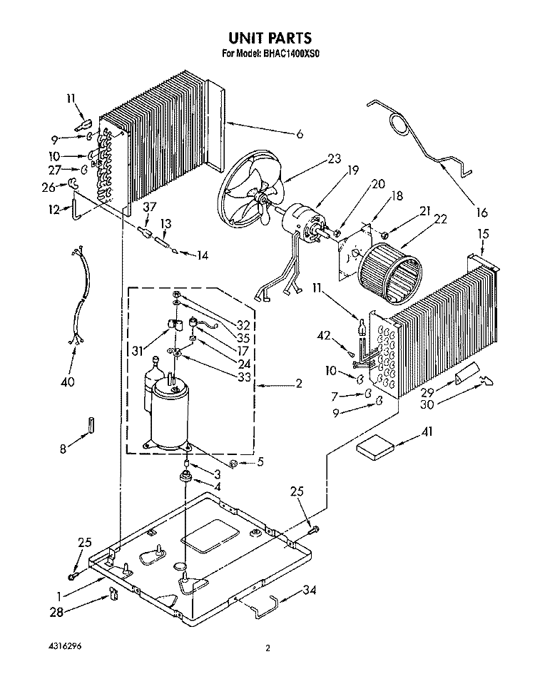 LIT/OPTIONAL Diagram and Parts List for BHAC1400XS0  Whirlpool Air Conditioner