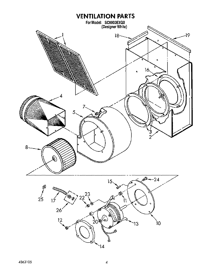 VENTILATION Diagram and Parts List for SC8900EXQ0  Whirlpool Cooktop