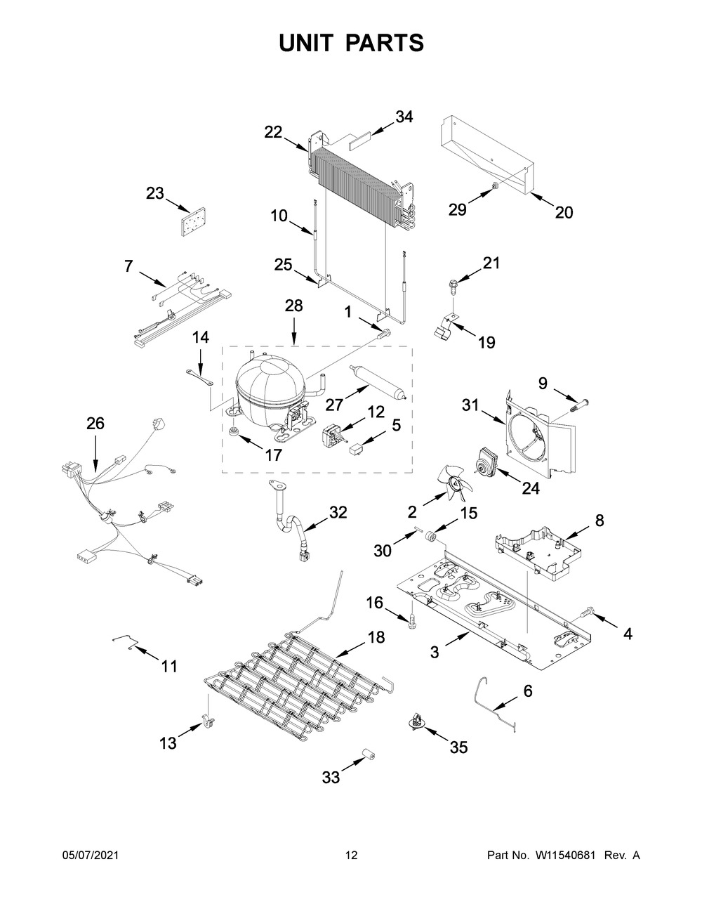 Unit Parts Diagram and Parts List for WRF535SWHZ07  Whirlpool Refrigerator