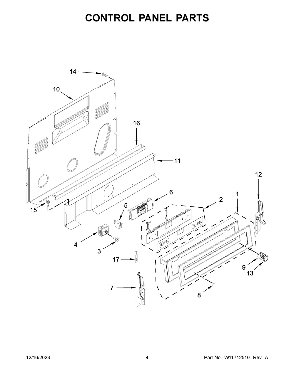 Control Panel Parts Diagram and Parts List for YKFEG500ESS8  KitchenAid Range