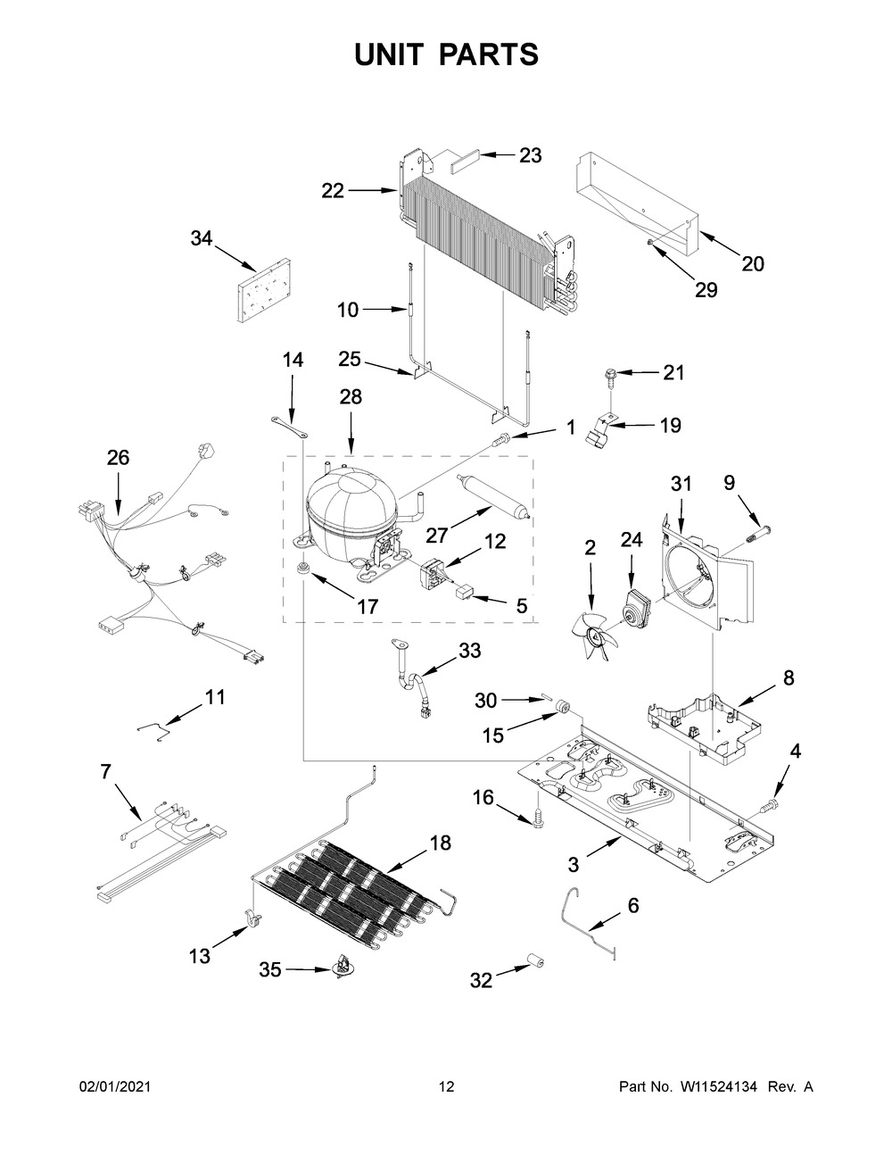 Unit Parts Diagram and Parts List for JFC2290REM03  Whirlpool Refrigerator
