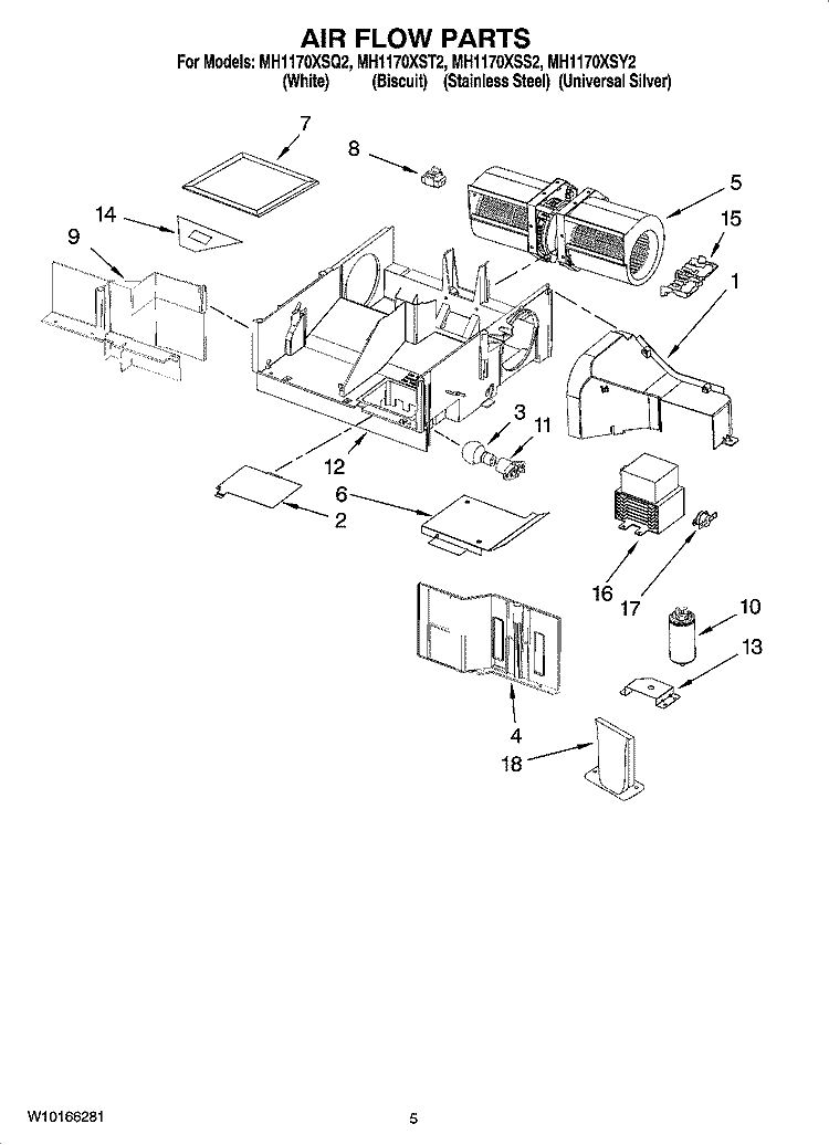 AIR FLOW PARTS Diagram and Parts List for MH1170XST2  Whirlpool Microwave