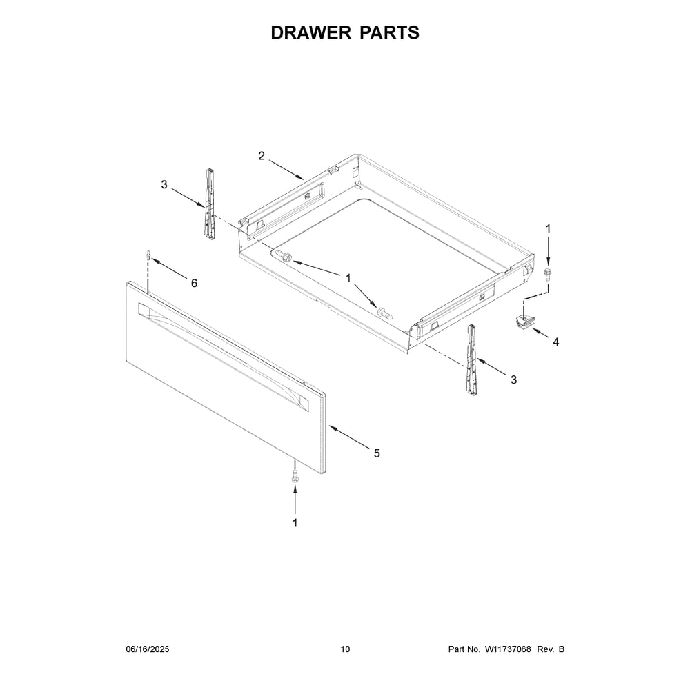 Drawer Parts Diagram and Parts List for YWFC150M0JW4  Whirlpool Range