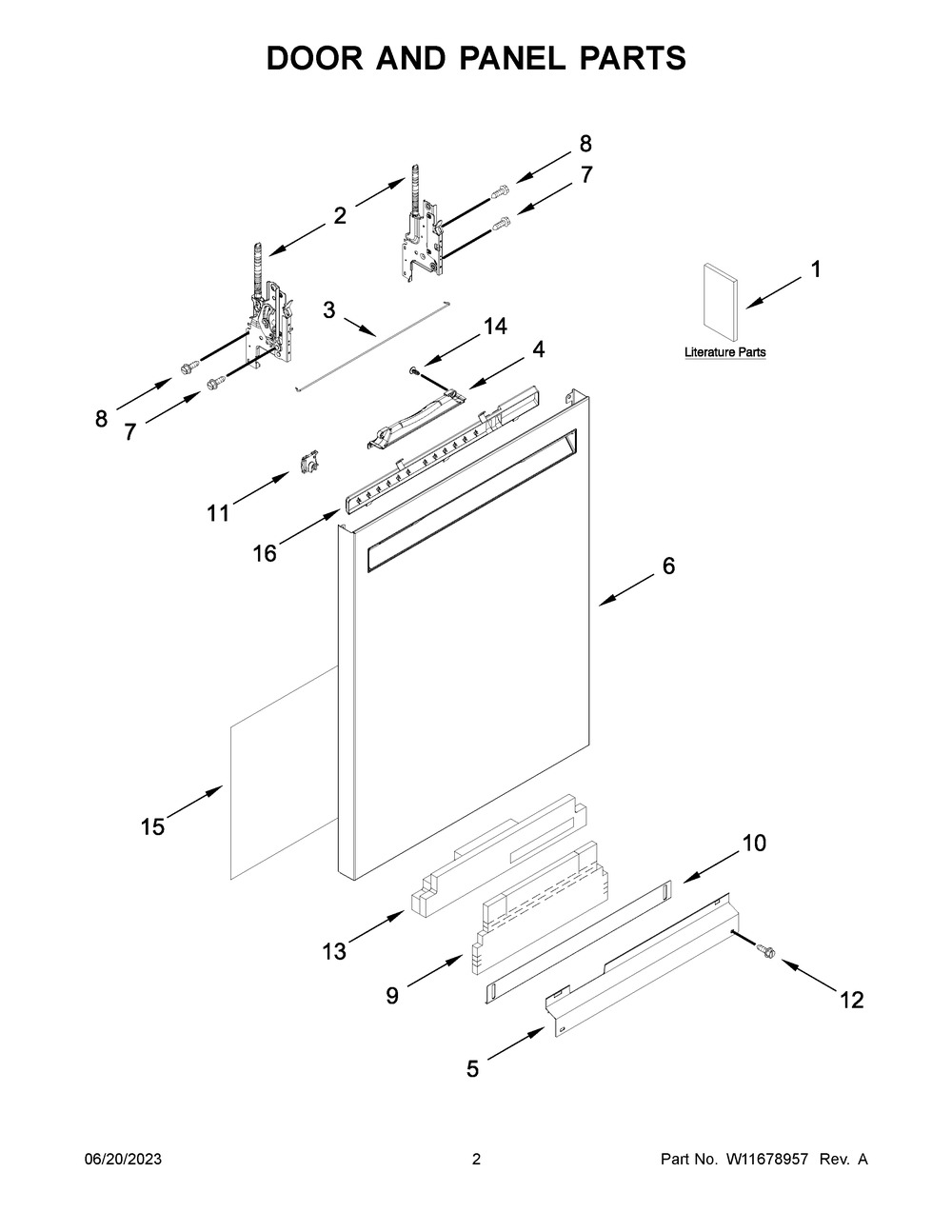 Door And Panel Parts Diagram and Parts List for KDFE104KWH2  KitchenAid Dishwasher