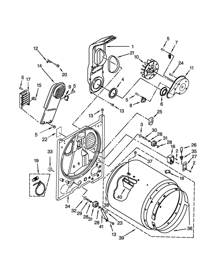 Bulkhead Parts Diagram and Parts List for WED4890BW0  Whirlpool Dryer