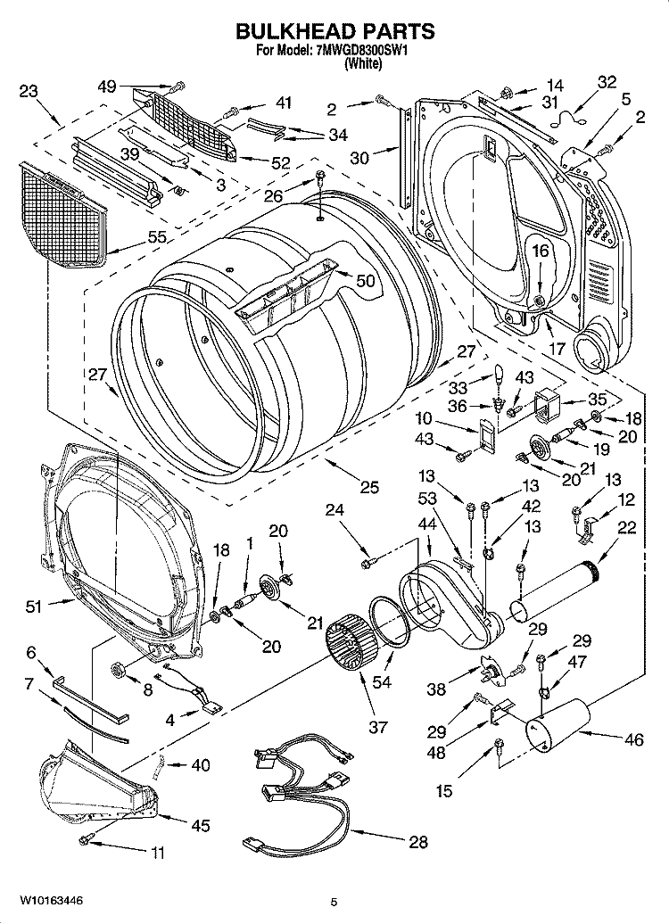 BULKHEAD PARTS Diagram and Parts List for 7MWGD8300SW1  Whirlpool Dryer