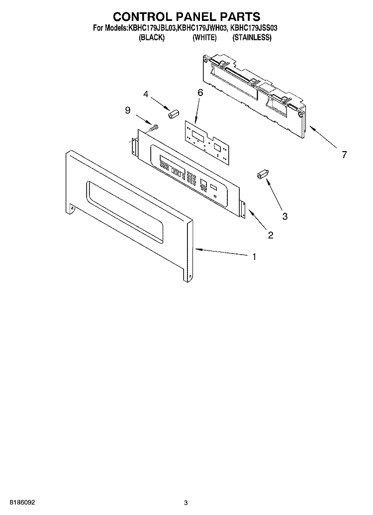 CONTROL PANEL PARTS Diagram and Parts List for KBHC179JSS03  KitchenAid Microwave Oven Combo
