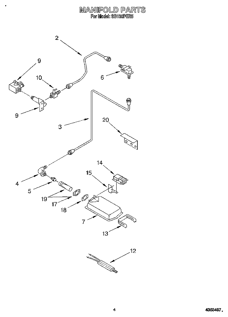 MANIFOLD Diagram and Parts List for SB130PER5  Whirlpool Wall Oven