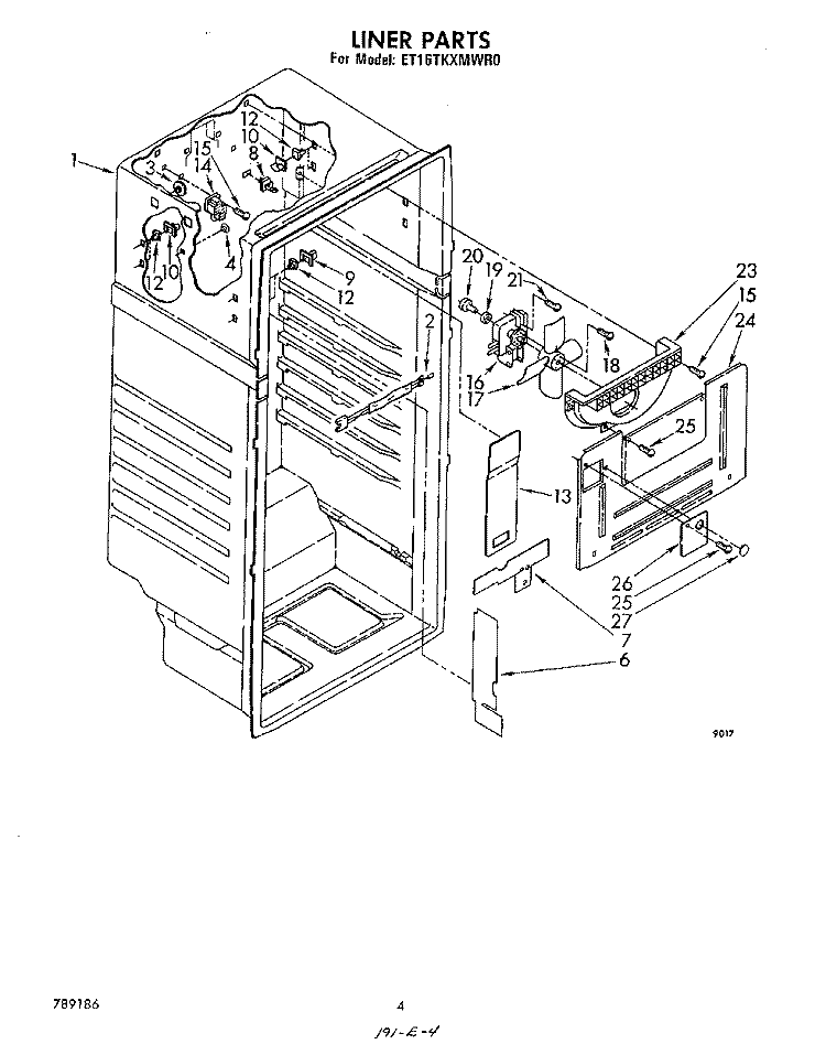 LINER Diagram and Parts List for ET16TKXMWR0  Whirlpool Refrigerator