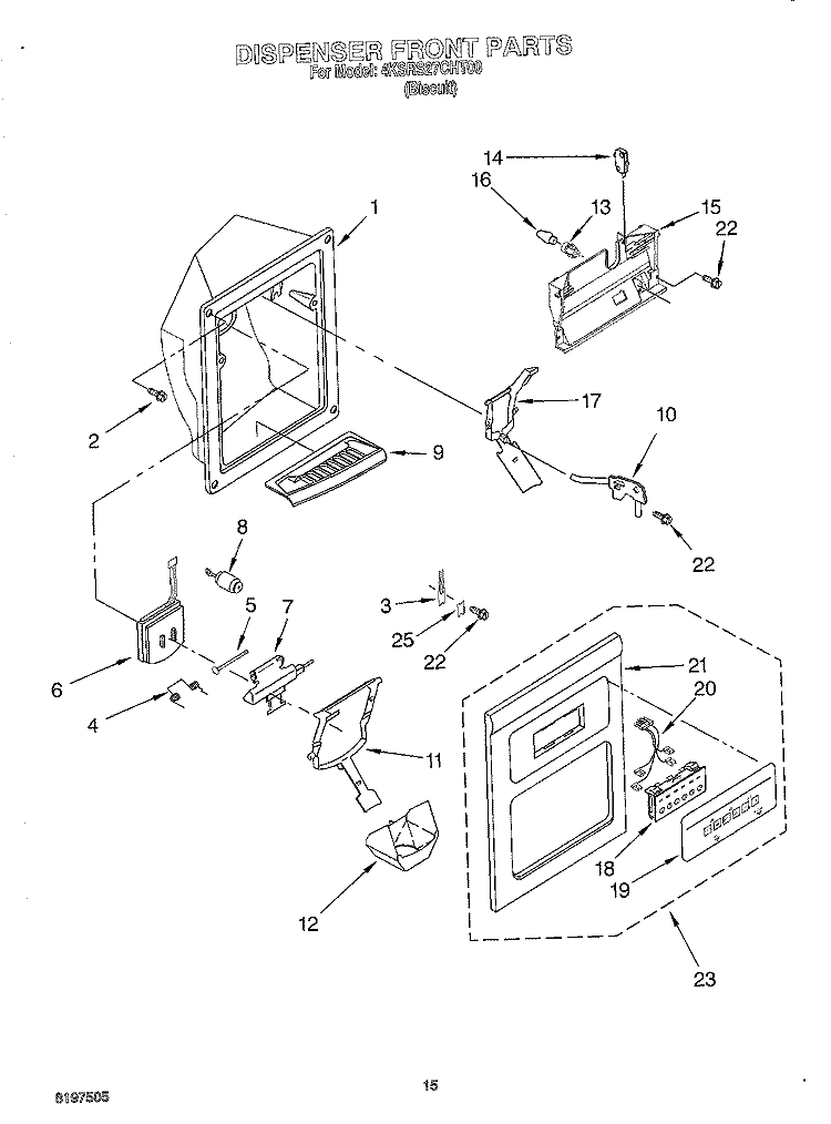 DISPENSER FRONT Diagram and Parts List for 4KSRS27CHT00  KitchenAid Refrigerator