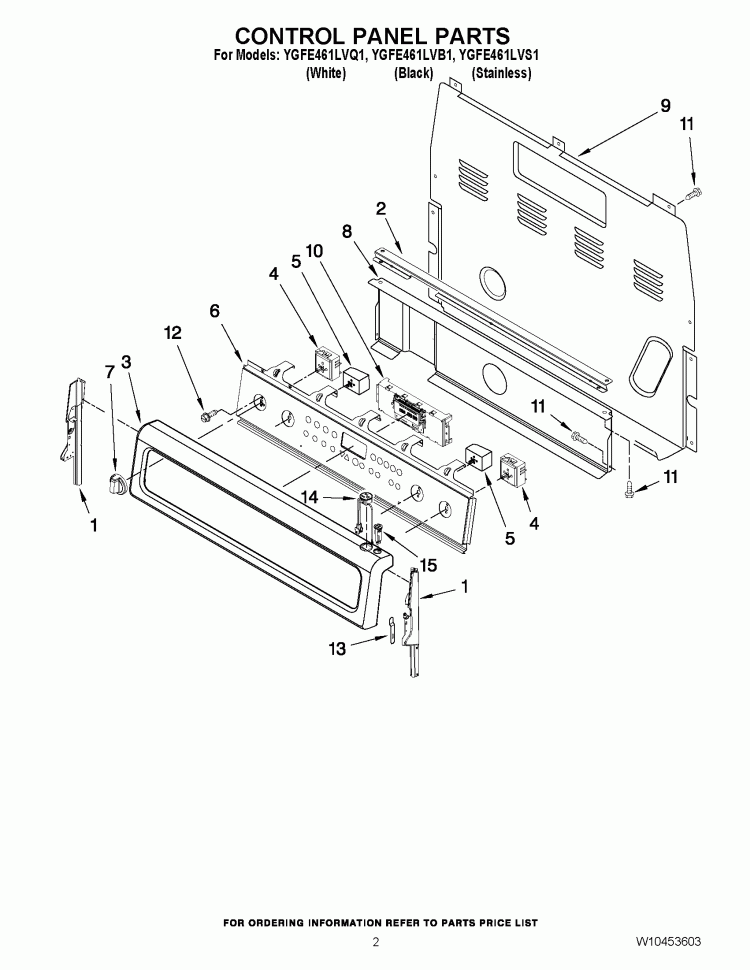 CONTROL PANEL PARTS Diagram and Parts List for YGFE461LVQ1  Whirlpool Range