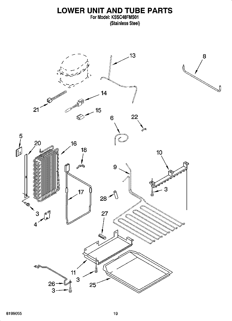 LOWER UNIT AND TUBE PARTS Diagram and Parts List for KSSC48FMS01  KitchenAid Refrigerator