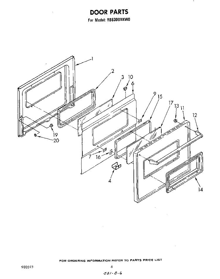 DOOR , LITERATURE AND OPTIONAL Diagram and Parts List for RS6300XKW0  Whirlpool Range
