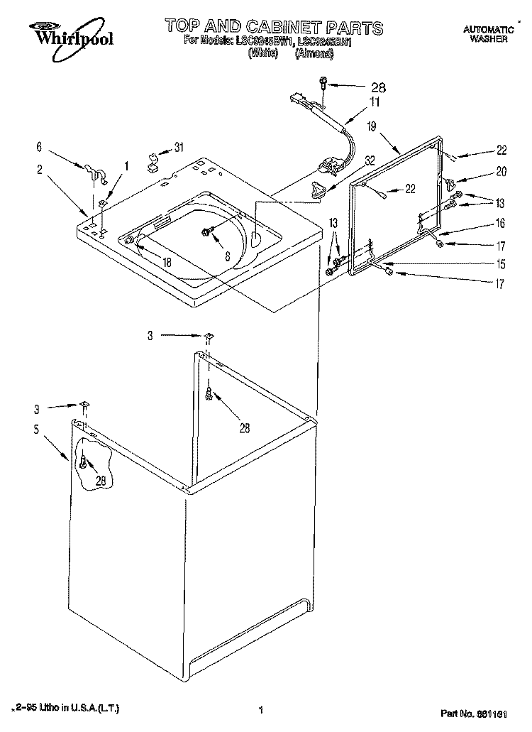 TOP AND CABINET, LIT/OPTIONAL Diagram and Parts List for LSC9245BN1  Whirlpool Washer