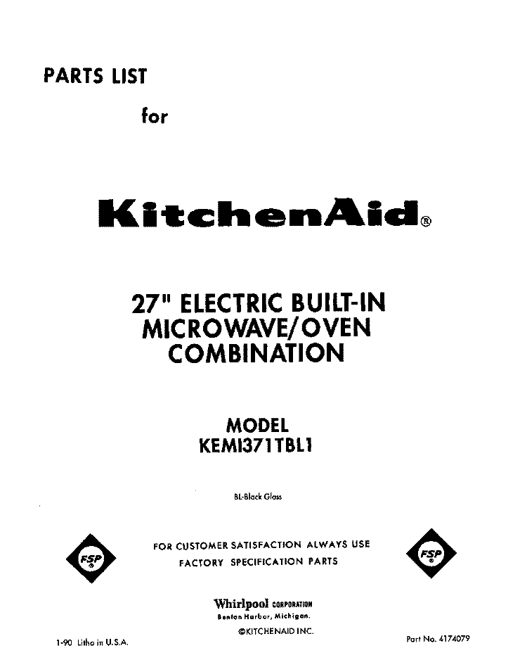 FRONT COVER Diagram and Parts List for KEMI371TBL1  KitchenAid Microwave Oven Combo