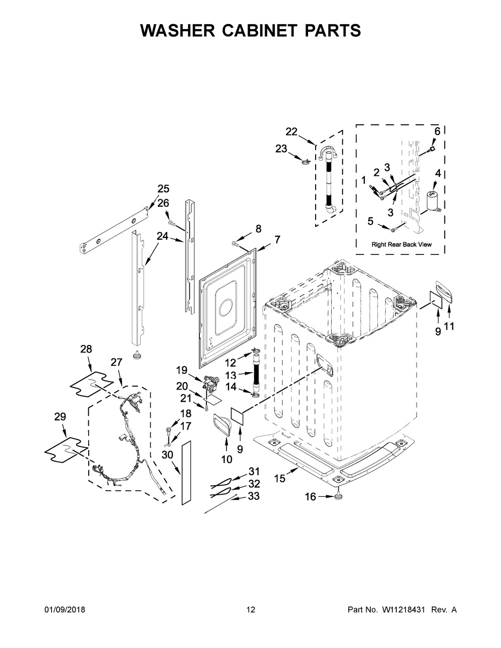 Washer Cabinet Parts Diagram and Parts List for YWET4024HW0  Whirlpool Washer Dryer Combo