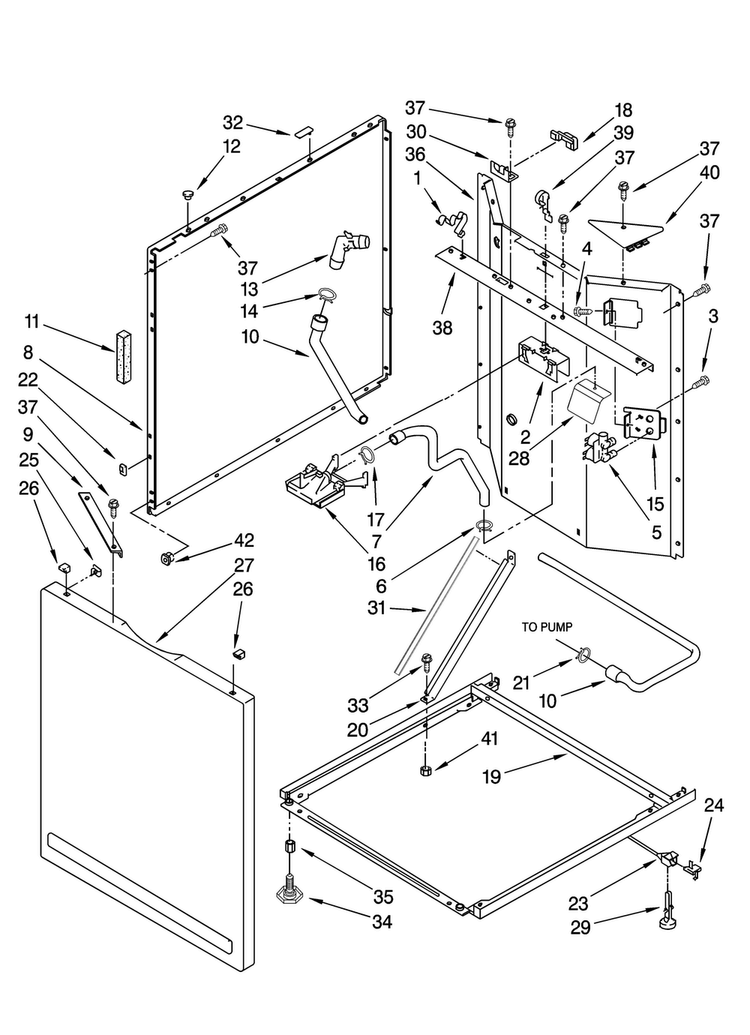 Washer Cabinet Parts Diagram and Parts List for 11097842700  Kenmore Washer Dryer Combo