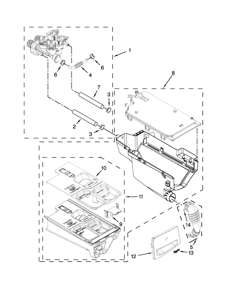 Dispenser Parts Diagram and Parts List for WFW8640BC1  Whirlpool Washer
