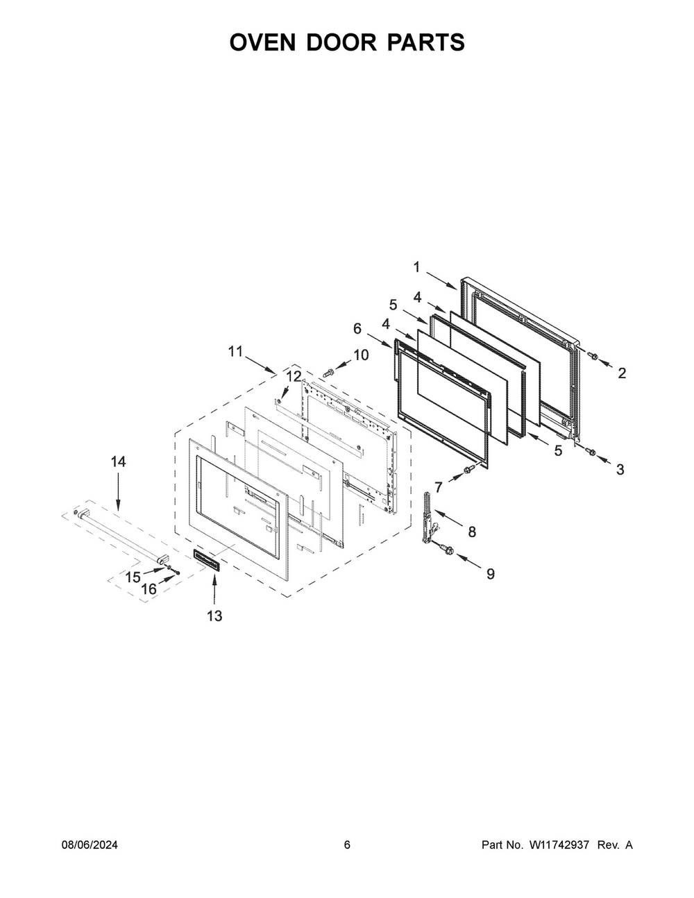 04 - Oven Door Parts Diagram and Parts List for KOES430RSS00  Whirlpool Wall Oven