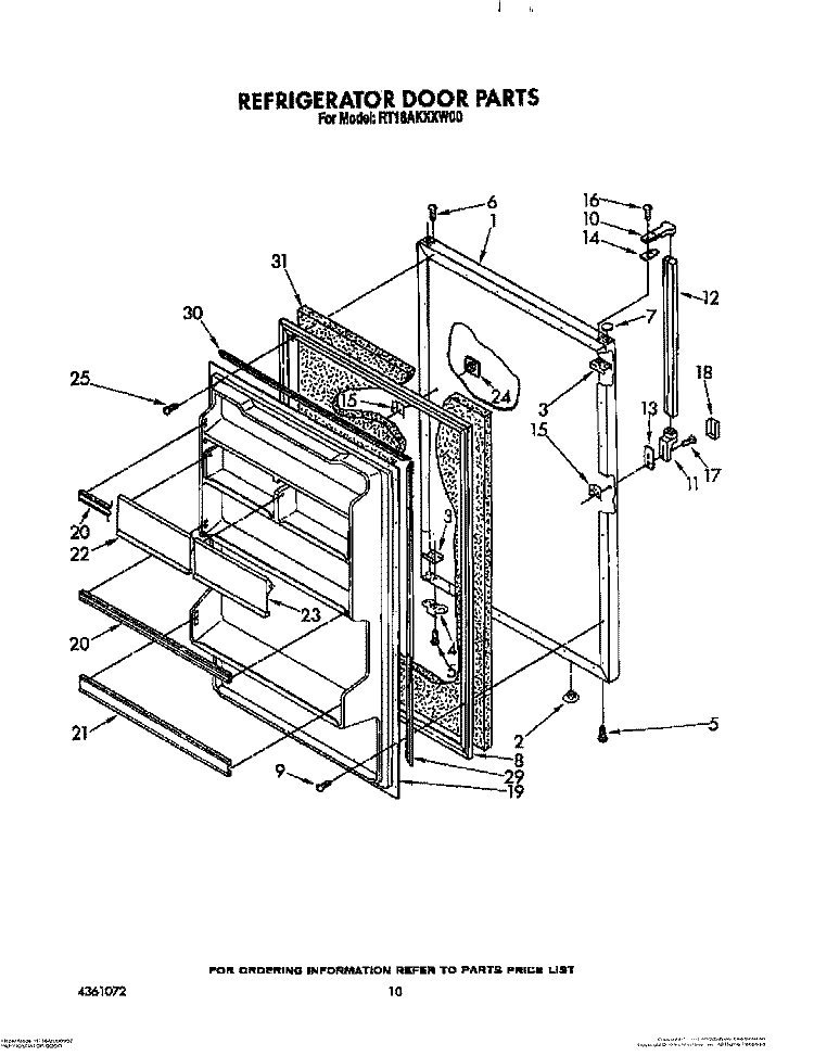 REFRIGERATOR DOOR, LIT/OPTIONAL Diagram and Parts List for RT18AKXXW00  Roper Refrigerator