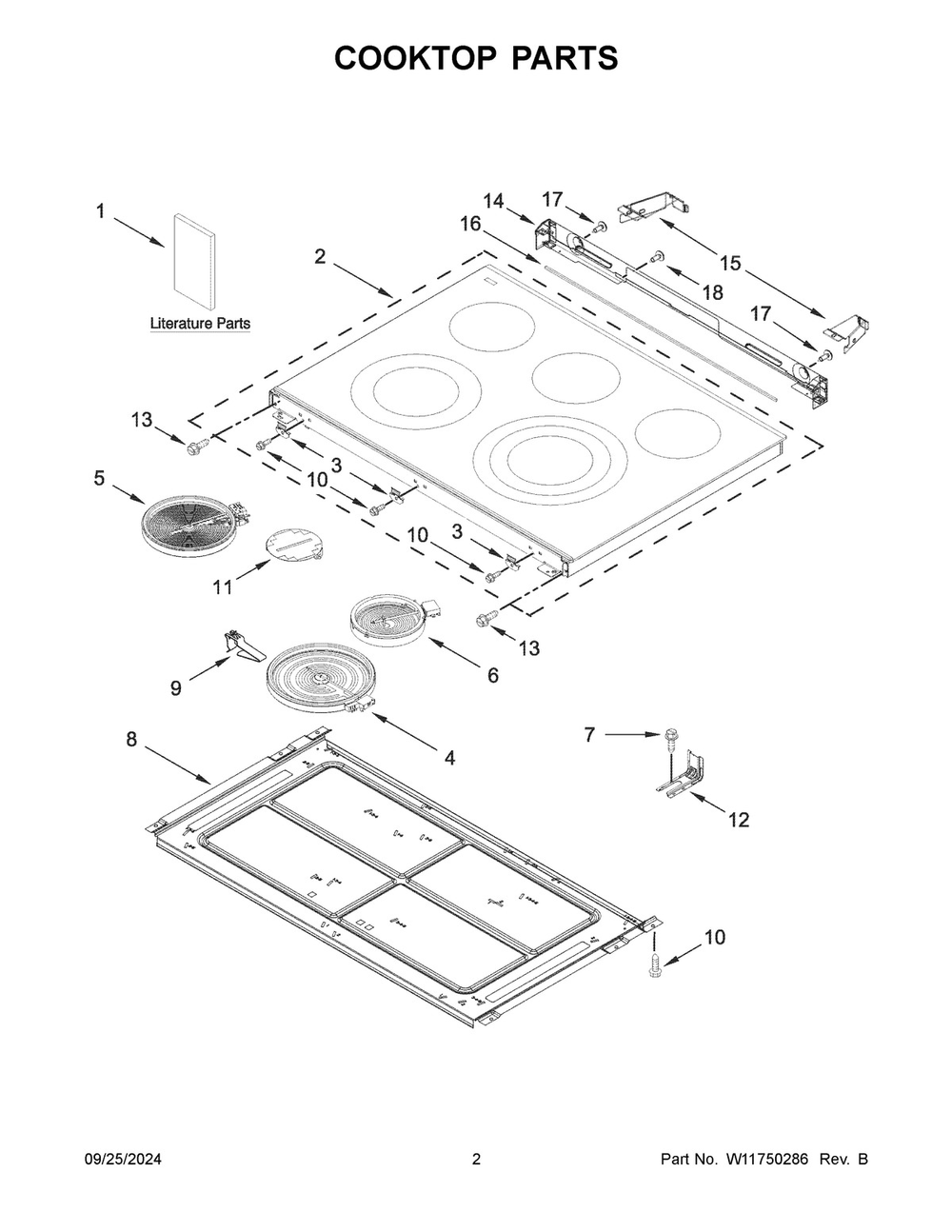 02 - Cooktop Parts Diagram and Parts List for YWSES7530RZ0  Whirlpool Range