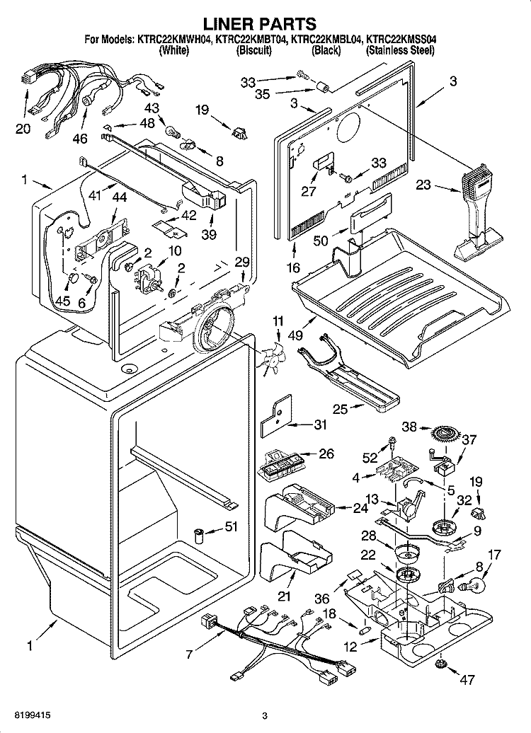 LINER PARTS Diagram and Parts List for KTRC22KMSS04  Whirlpool Refrigerator