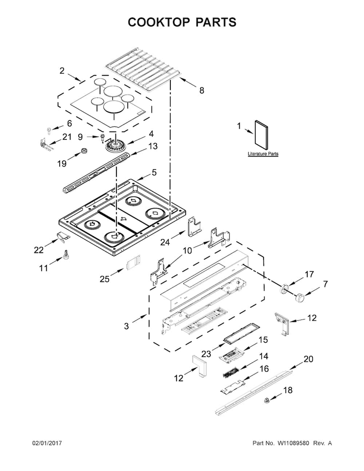 Cooktop Parts Diagram and Parts List for KSGG700EBS1  KitchenAid Range