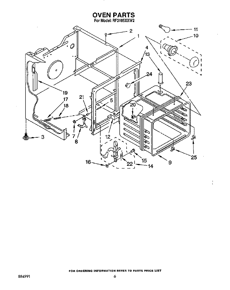 OVEN Diagram and Parts List for RF3105XXW2  Whirlpool Range