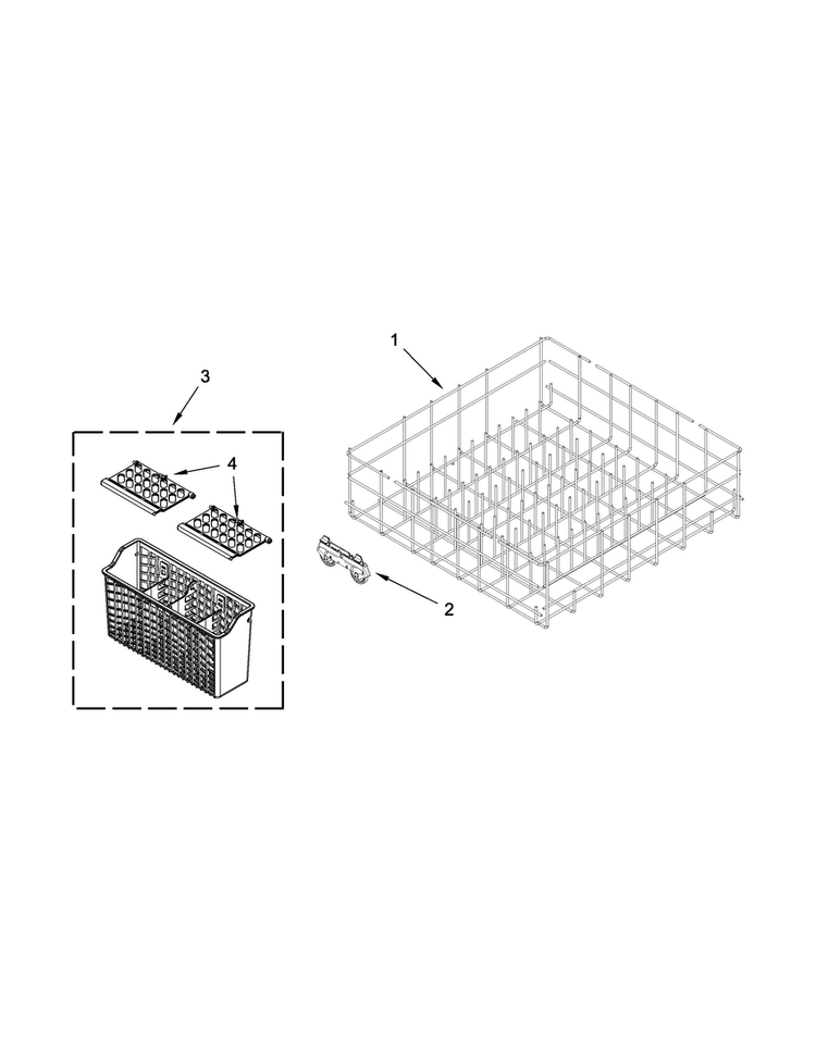 Lower Rack Parts Diagram and Parts List for WDF310PLAT5  Whirlpool Dishwasher