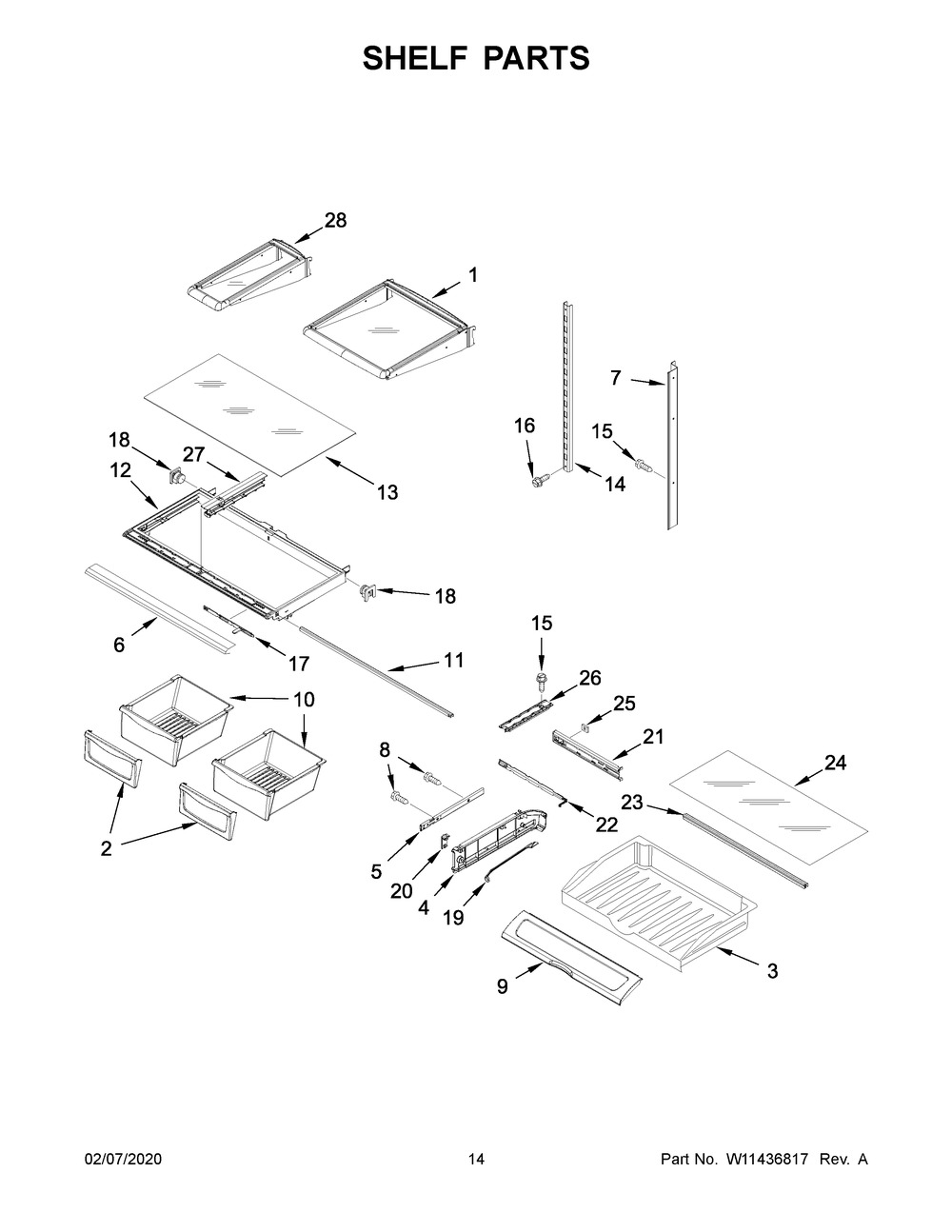 Shelf Parts Diagram and Parts List for WRF555SDHB02  Whirlpool Refrigerator