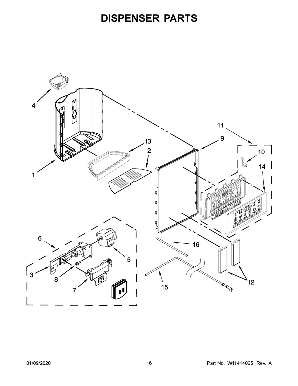 Dispenser Parts Diagram and Parts List for WRS973CIHZ00  Whirlpool Refrigerator