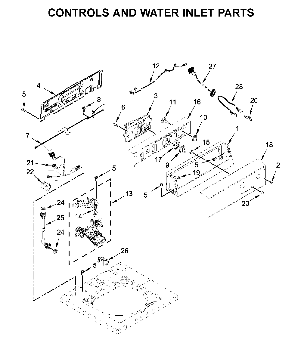 Controls and water inlet parts Diagram and Parts List for 11027022711  Kenmore Washer