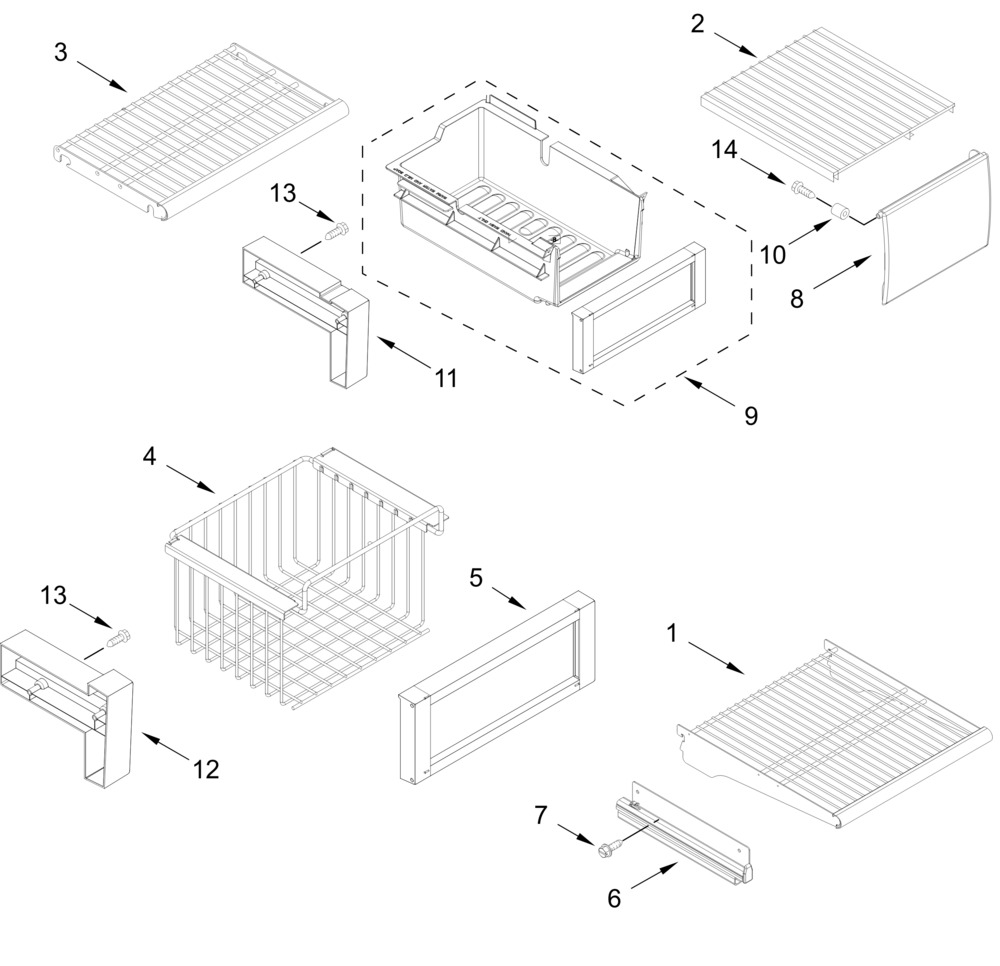 Freezer Shelf Parts Diagram and Parts List for JBSFS48NMX25  Whirlpool Refrigerator