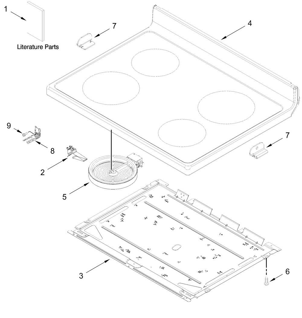 Cooktop Parts Diagram and Parts List for CREW3874RS0  Whirlpool Range